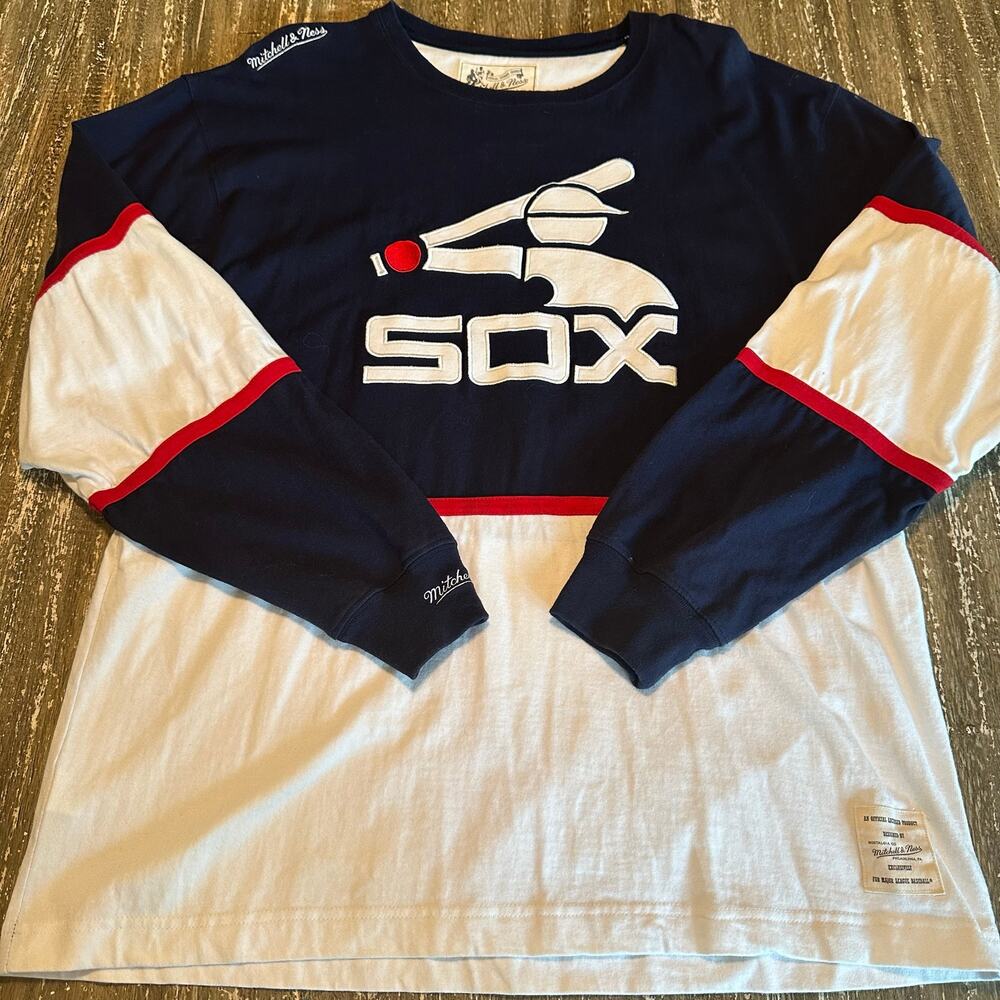 Mitchell & Ness Chicago White Sox Long Sleeve Shirt Throwback Logo Mens Size XL